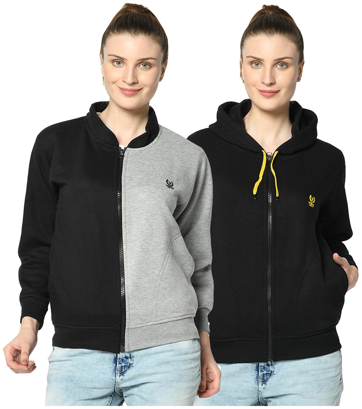 

VIMAL JONNEY Women Solid Hoodie - Black Grey