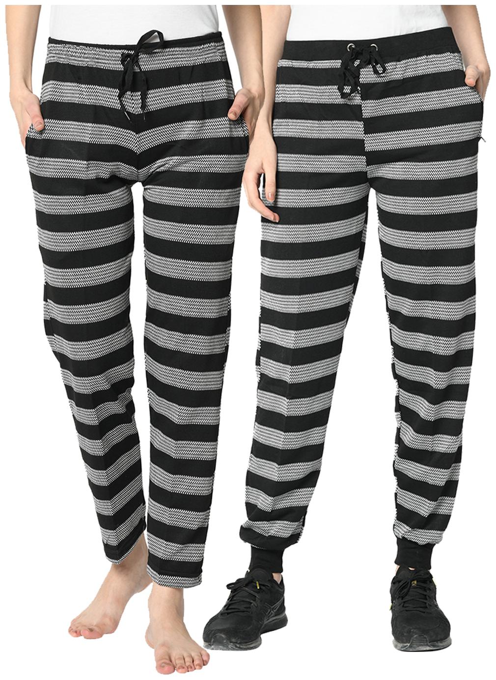 

VIMAL JONNEY Cotton Blend Striped Black Color Track Pants For Women (Pack Of 2)