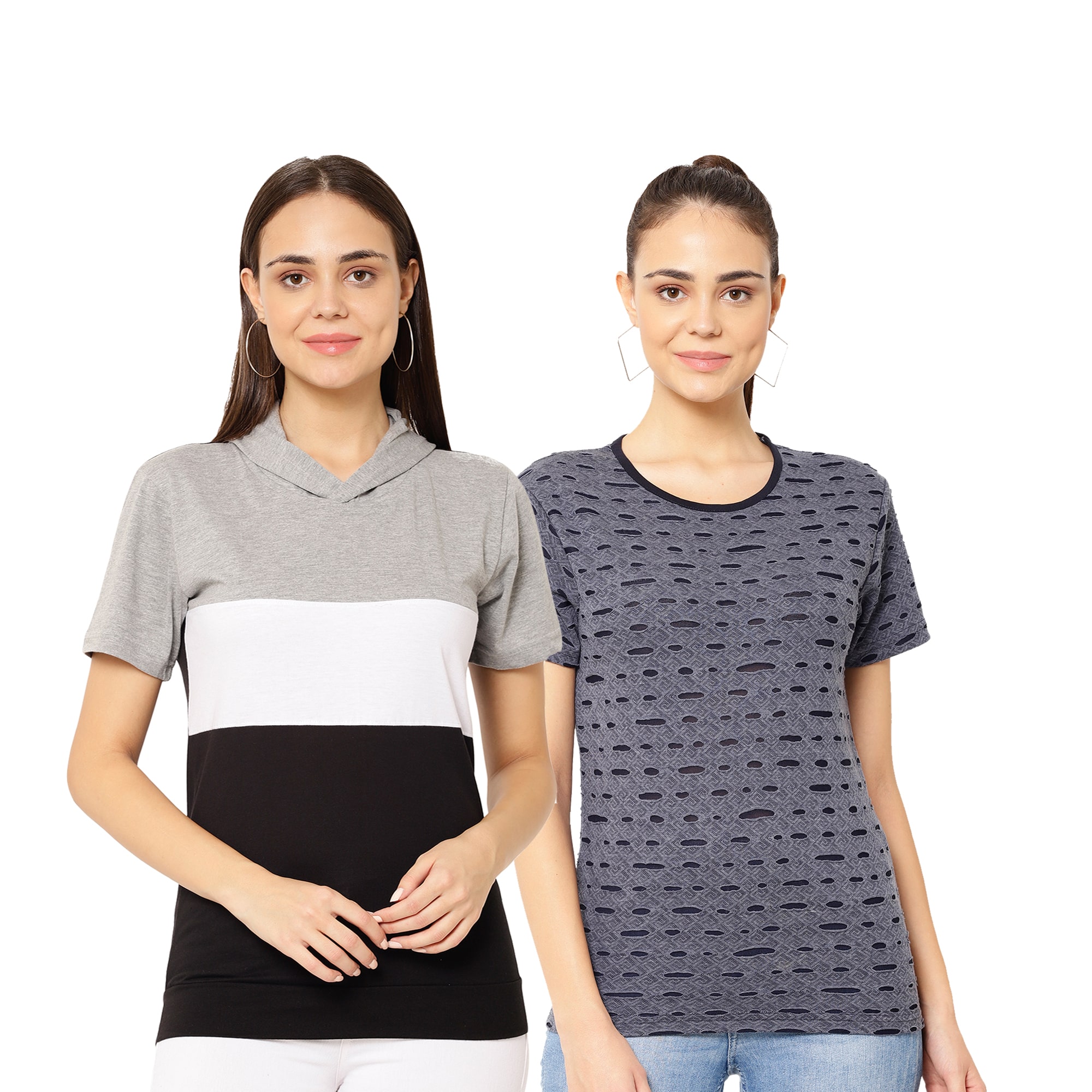 

VIMAL JONNEY Women Multi Regular fit Round neck Cotton T shirt