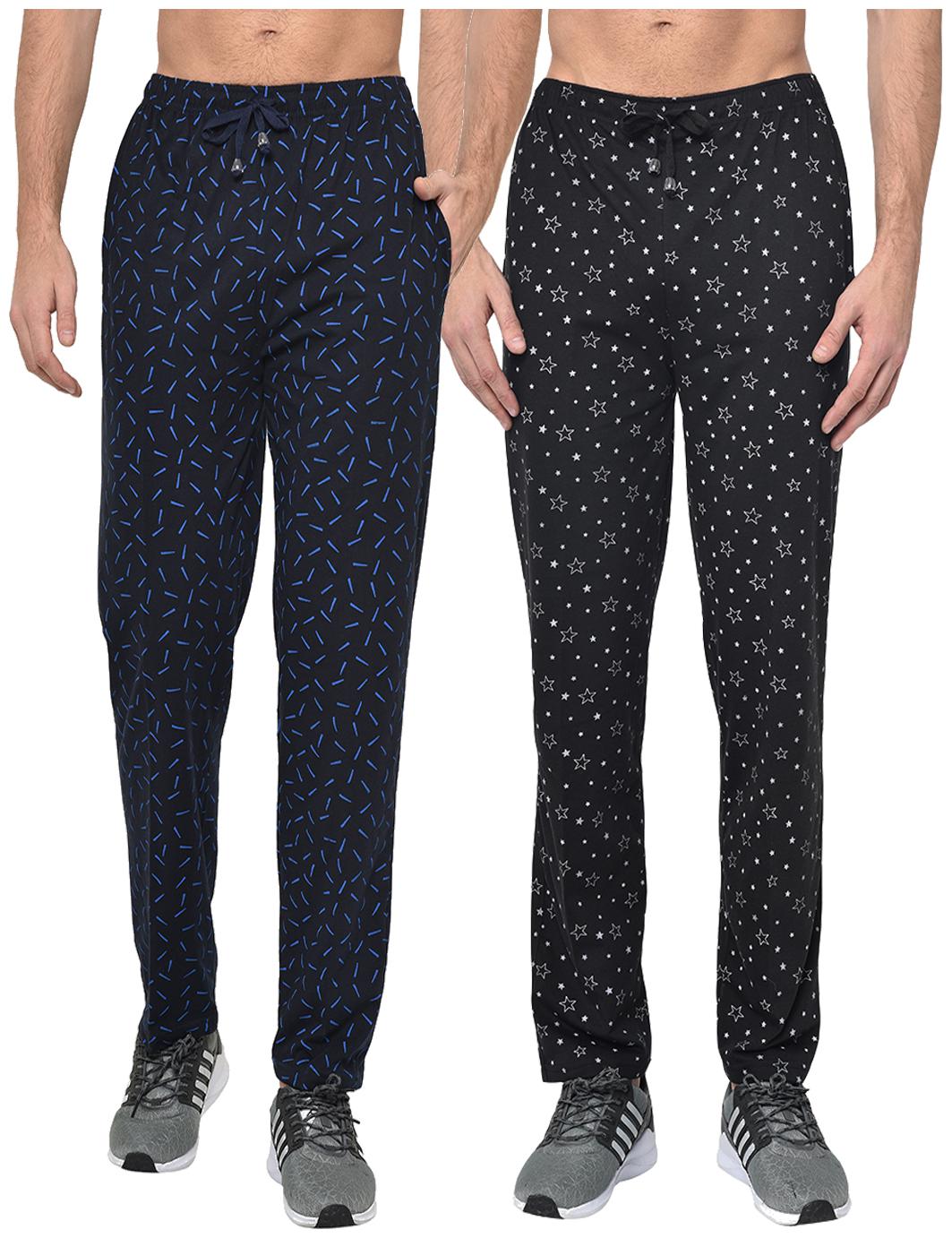 

VIMAL JONNEY Cotton Blend Printed Black Navy Blue Track Pants For Men