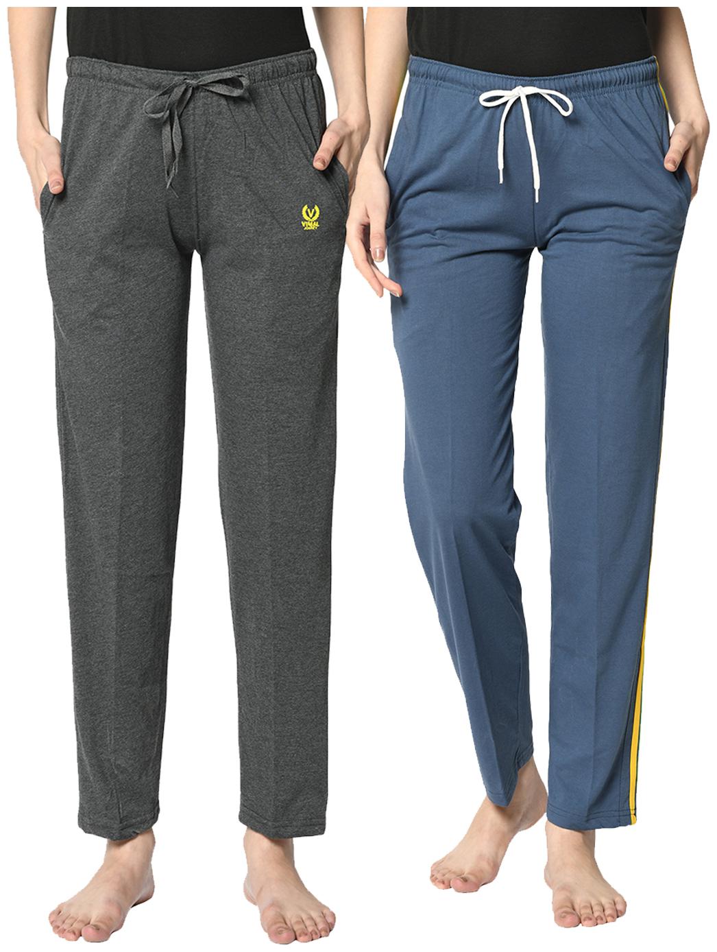 

VIMAL JONNEY Cotton Blend Solid Grey Color Track Pants For Women (Pack Of 2)