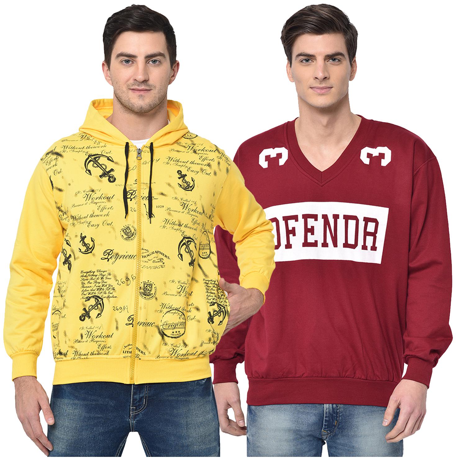 

VIMAL JONNEY Men Yellow Maroon Hooded Hoodie