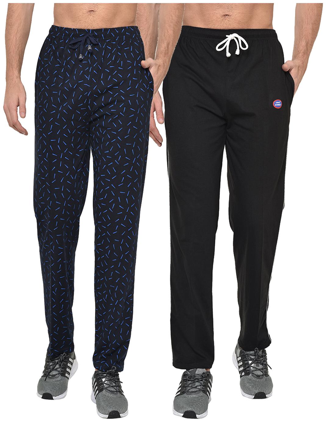 

VIMAL JONNEY Cotton Blend Printed Black Navy Blue Track Pants For Men