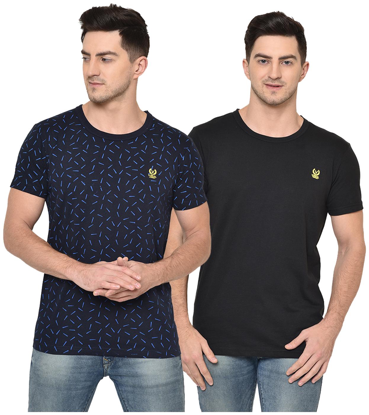 

VIMAL JONNEY Men Navy blue Black Regular fit Cotton Blend Round neck T-Shirt - Pack Of 2