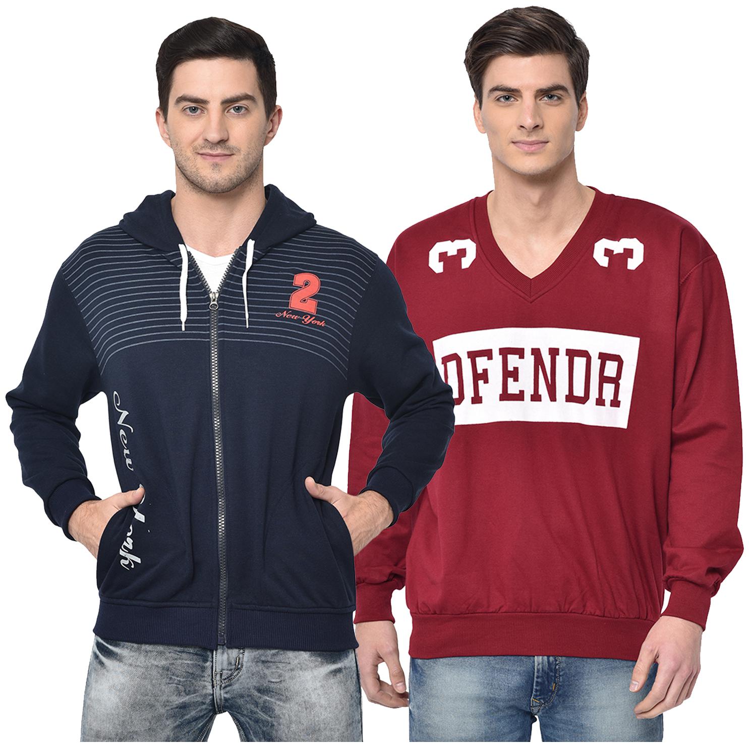 

VIMAL JONNEY Men Blue Maroon Hooded Hoodie