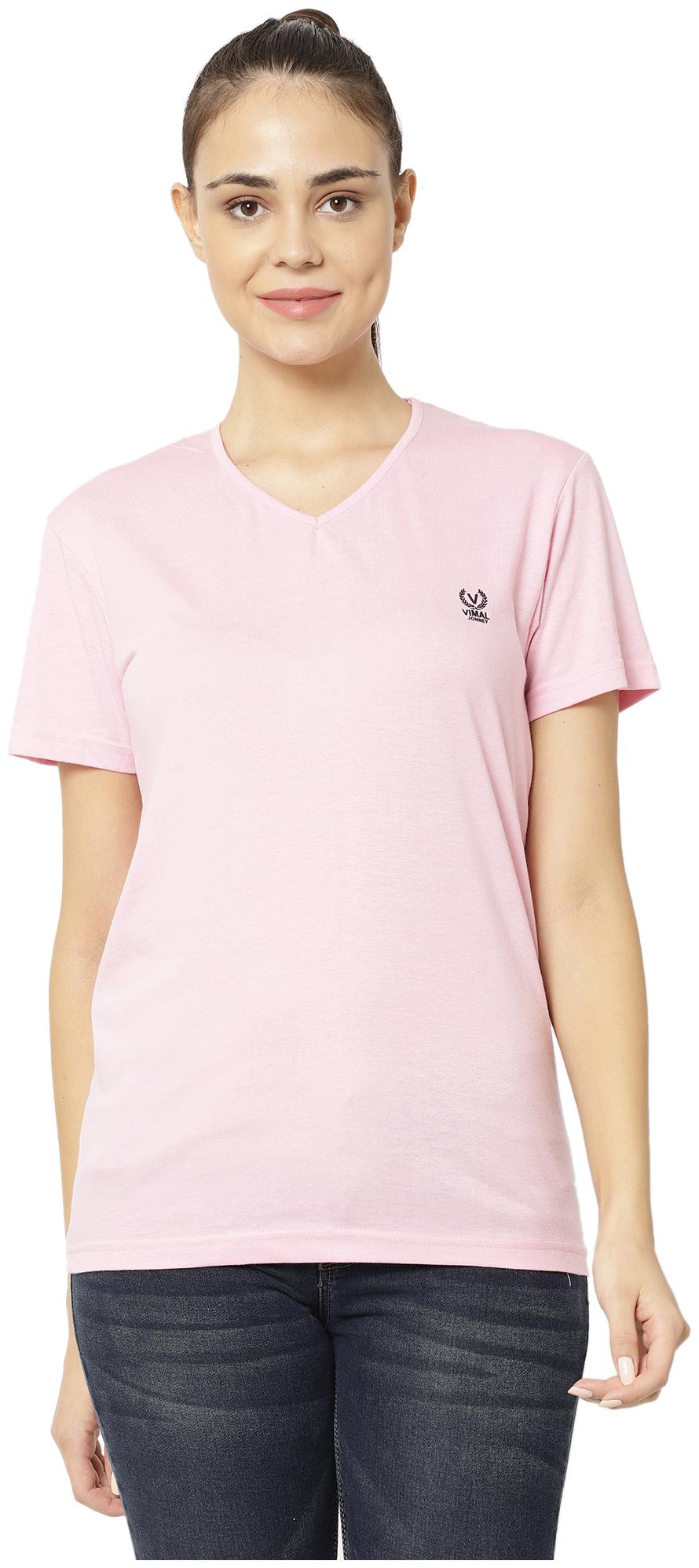 

VIMAL JONNEY Women Pink Regular fit V neck Blended T shirt