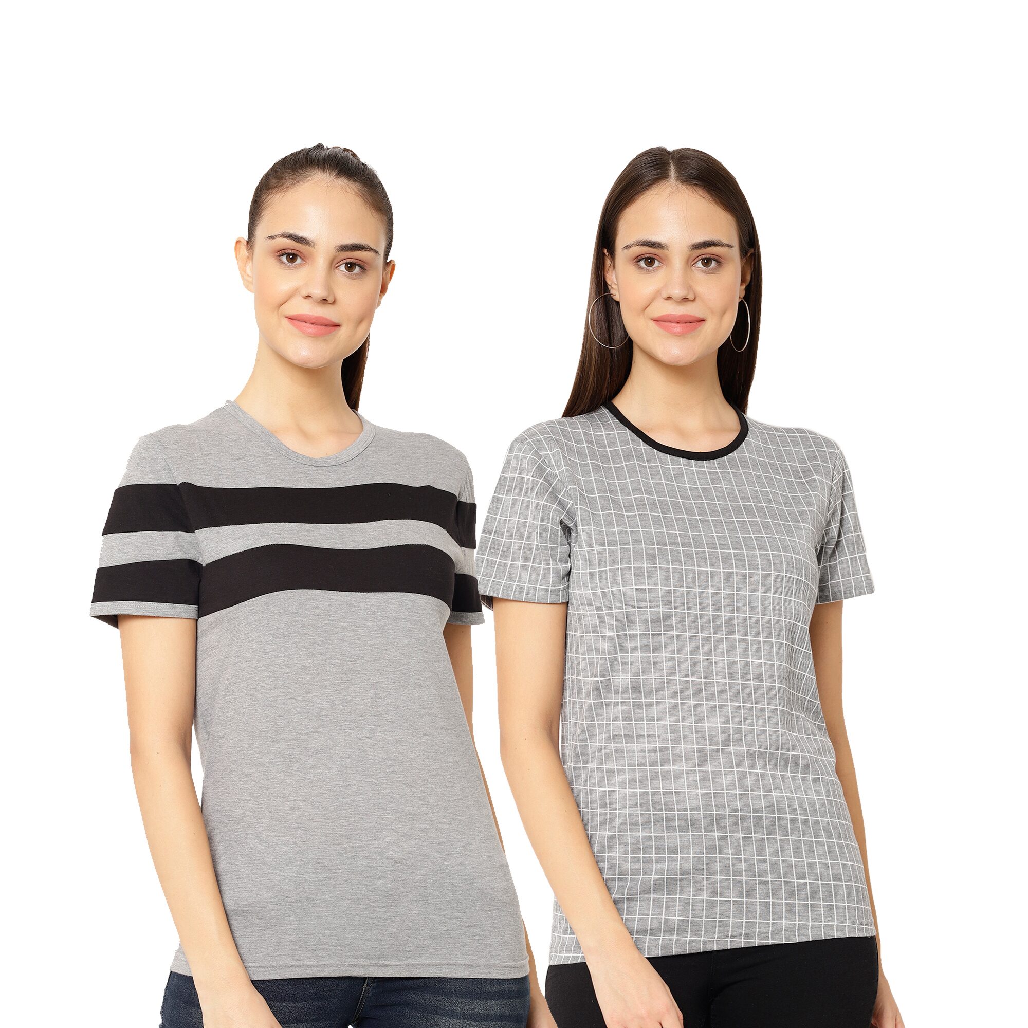 

VIMAL JONNEY Women Grey Regular fit Round neck Cotton T shirt