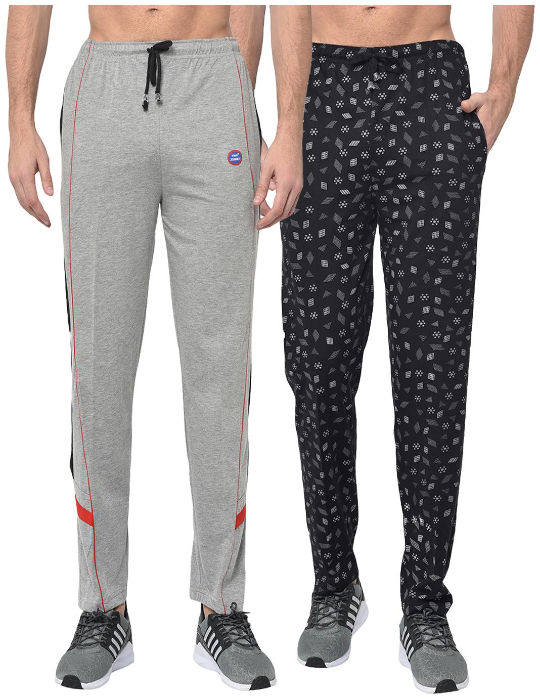 

VIMAL JONNEY Cotton Blend Printed Black Grey Track Pants For Men