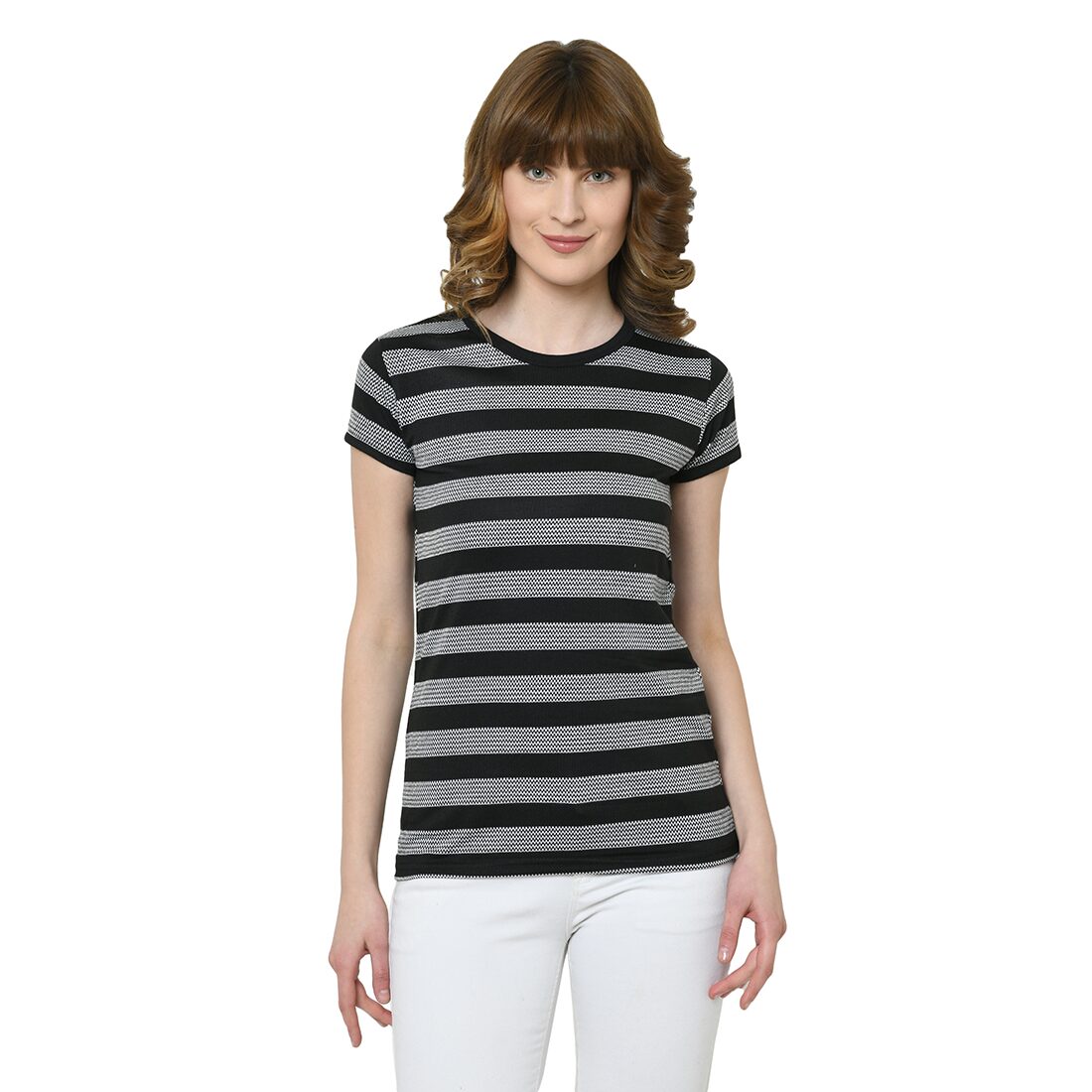 

VIMAL JONNEY Women Black Grey Regular fit Round neck Cotton T shirt