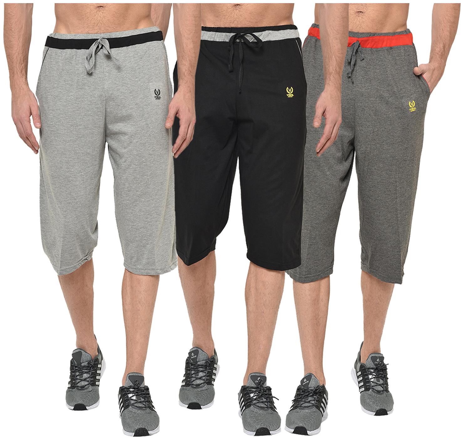 

VIMAL JONNEY Men Grey Black Regular Fit Regular Shorts