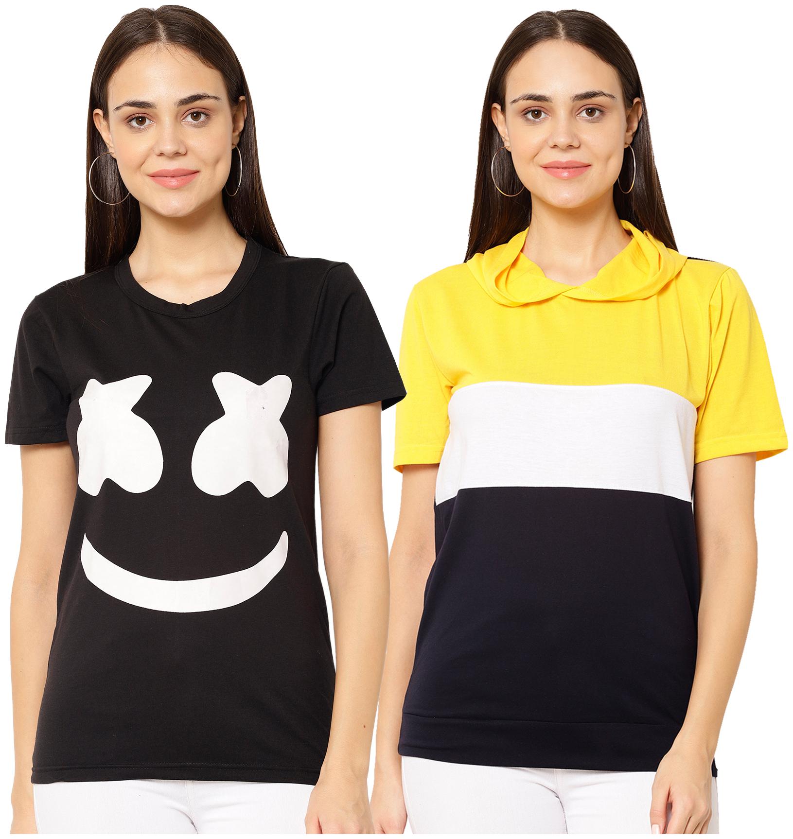 

VIMAL JONNEY Women Multi Regular fit Round neck Cotton blend T shirt