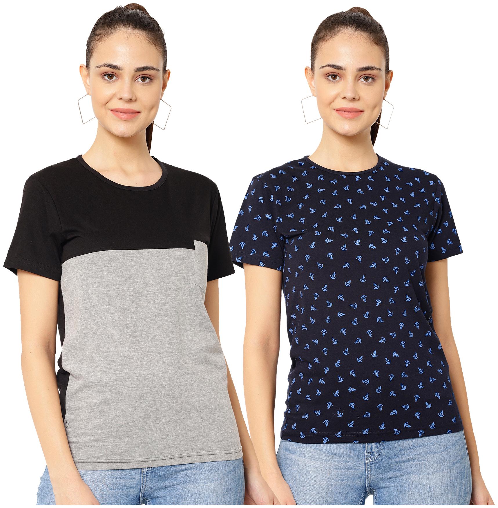 

VIMAL JONNEY Women Multi Regular fit Round neck Cotton blend T shirt