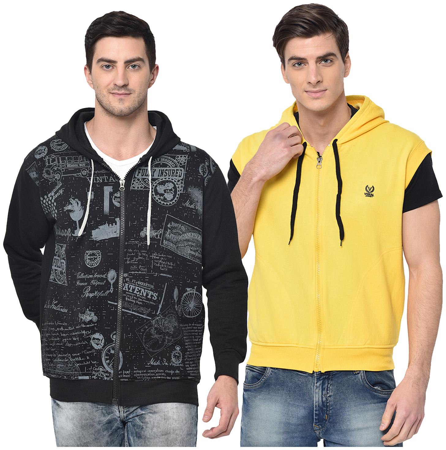 

VIMAL JONNEY Men Black Yellow Hooded Hoodie