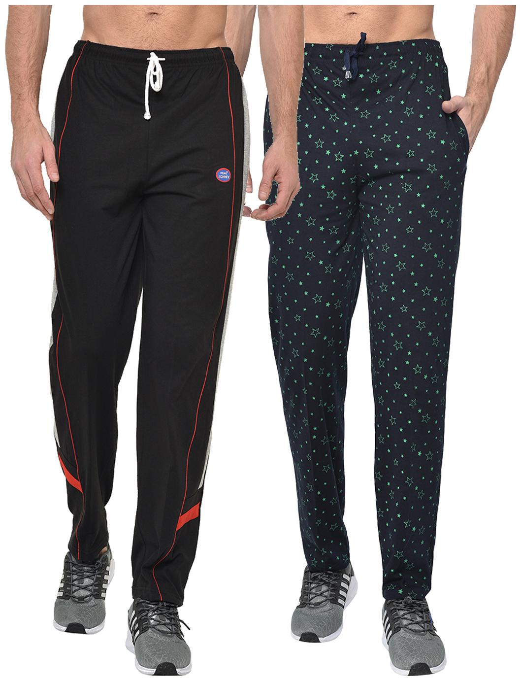 

VIMAL JONNEY Cotton Blend Printed Black Navy Blue Track Pants For Men