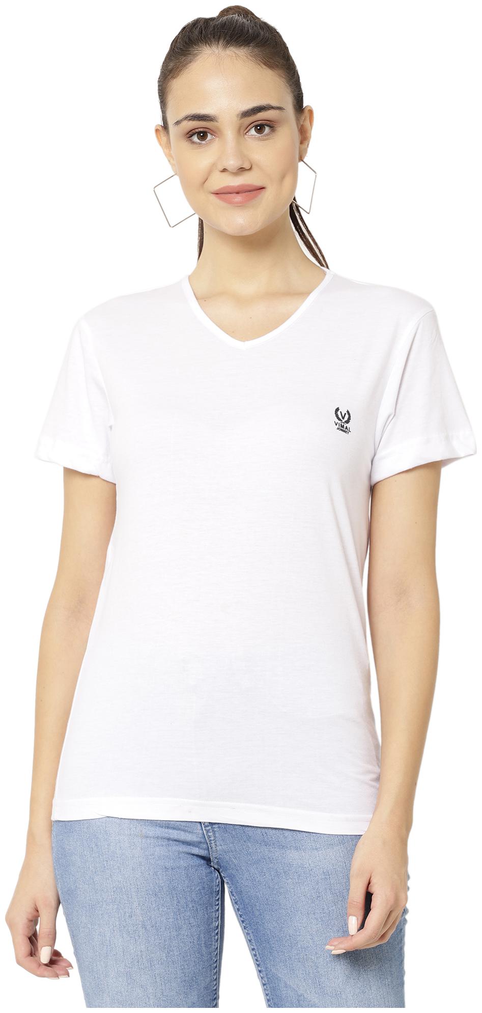 

VIMAL JONNEY Women White Regular fit V neck Blended T shirt