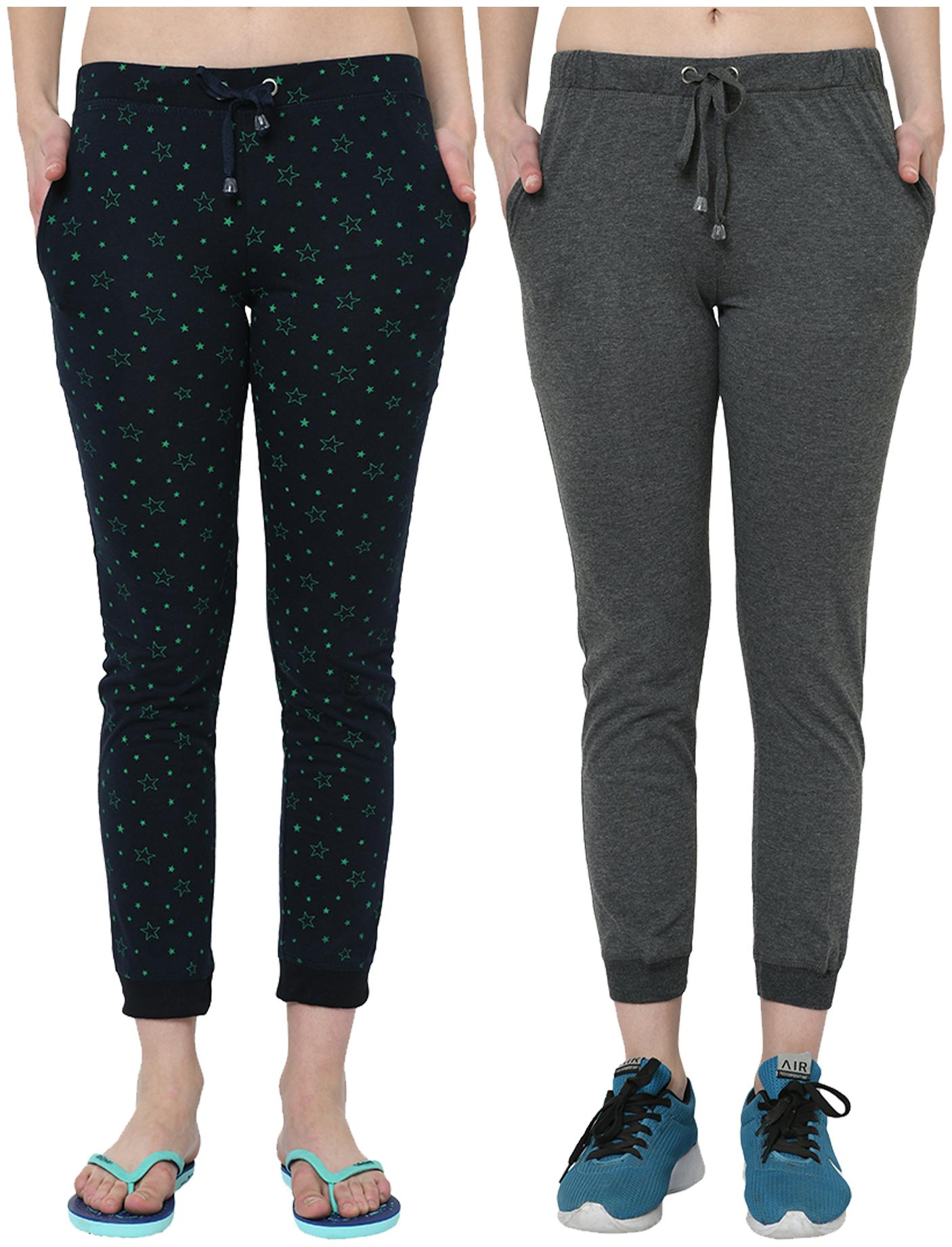 

VIMAL JONNEY Women Cotton Blend Printed Navy Grey Joggers