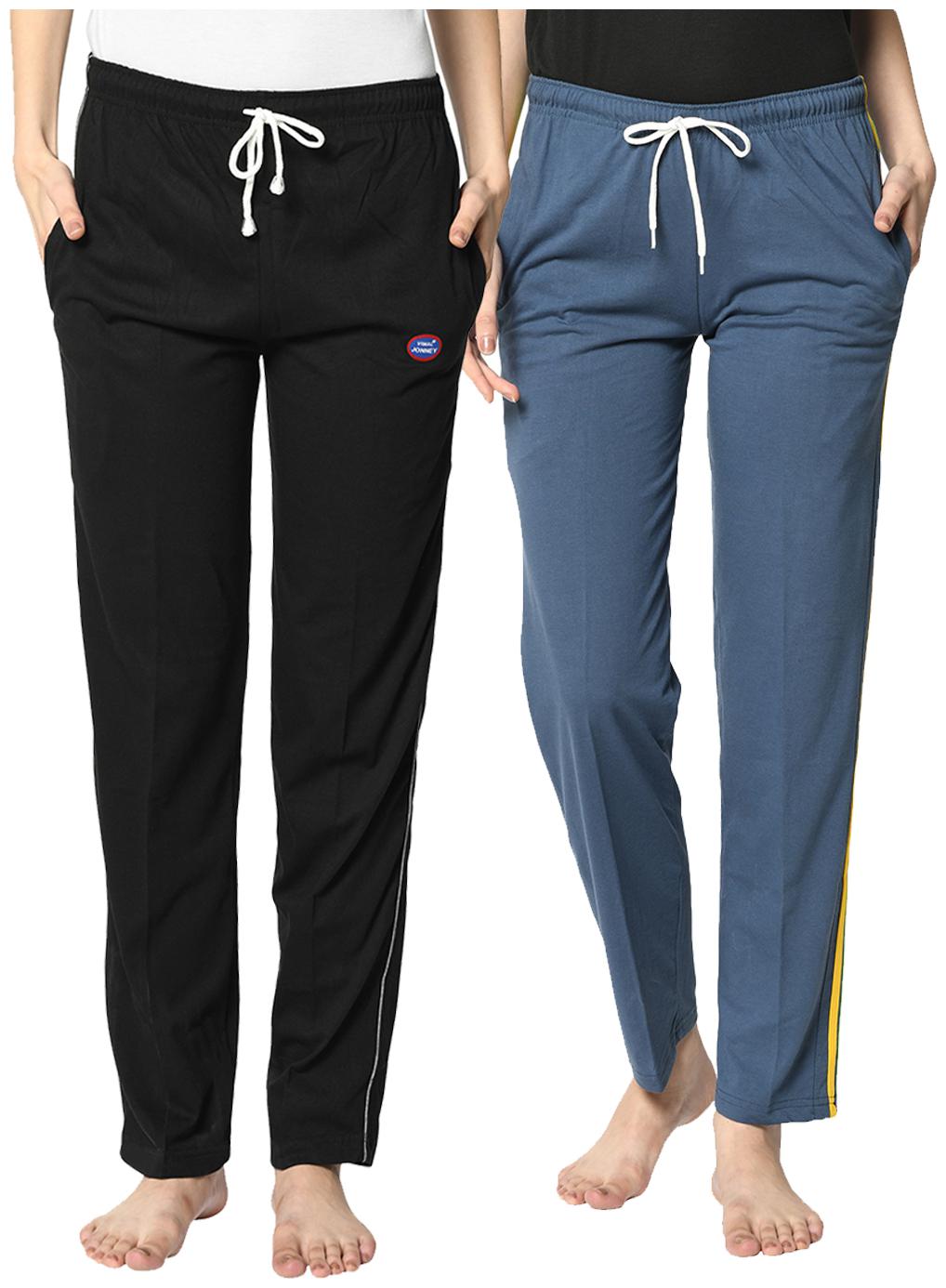 

VIMAL JONNEY Cotton Blend Solid Black Grey Color Track Pants For Women (Pack Of 2)