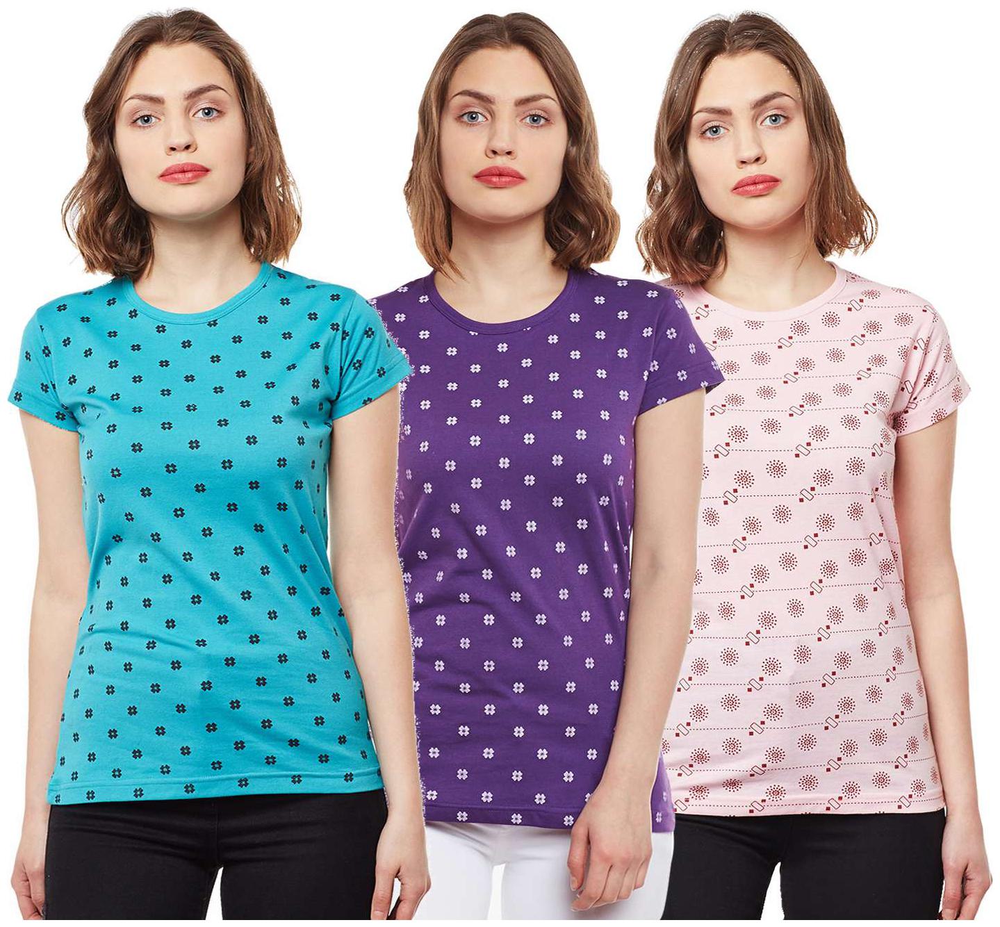 

VIMAL JONNEY Women Multi Regular fit Round neck Cotton T shirt