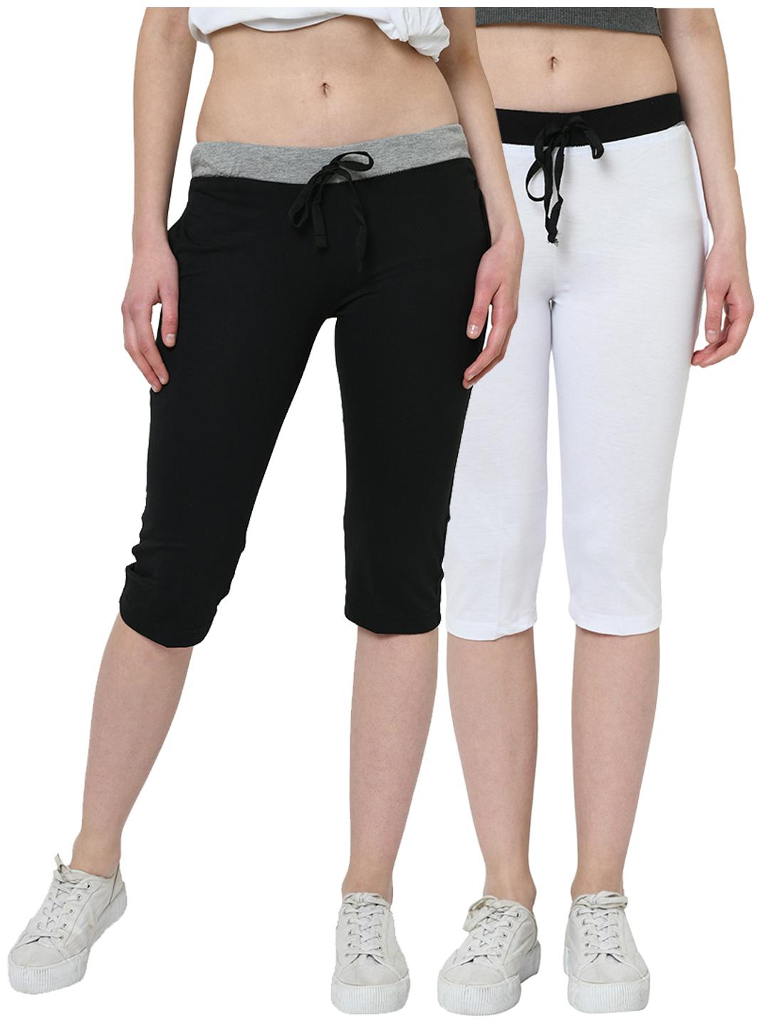 

VIMAL JONNEY Women Solid Regular capri - Black White