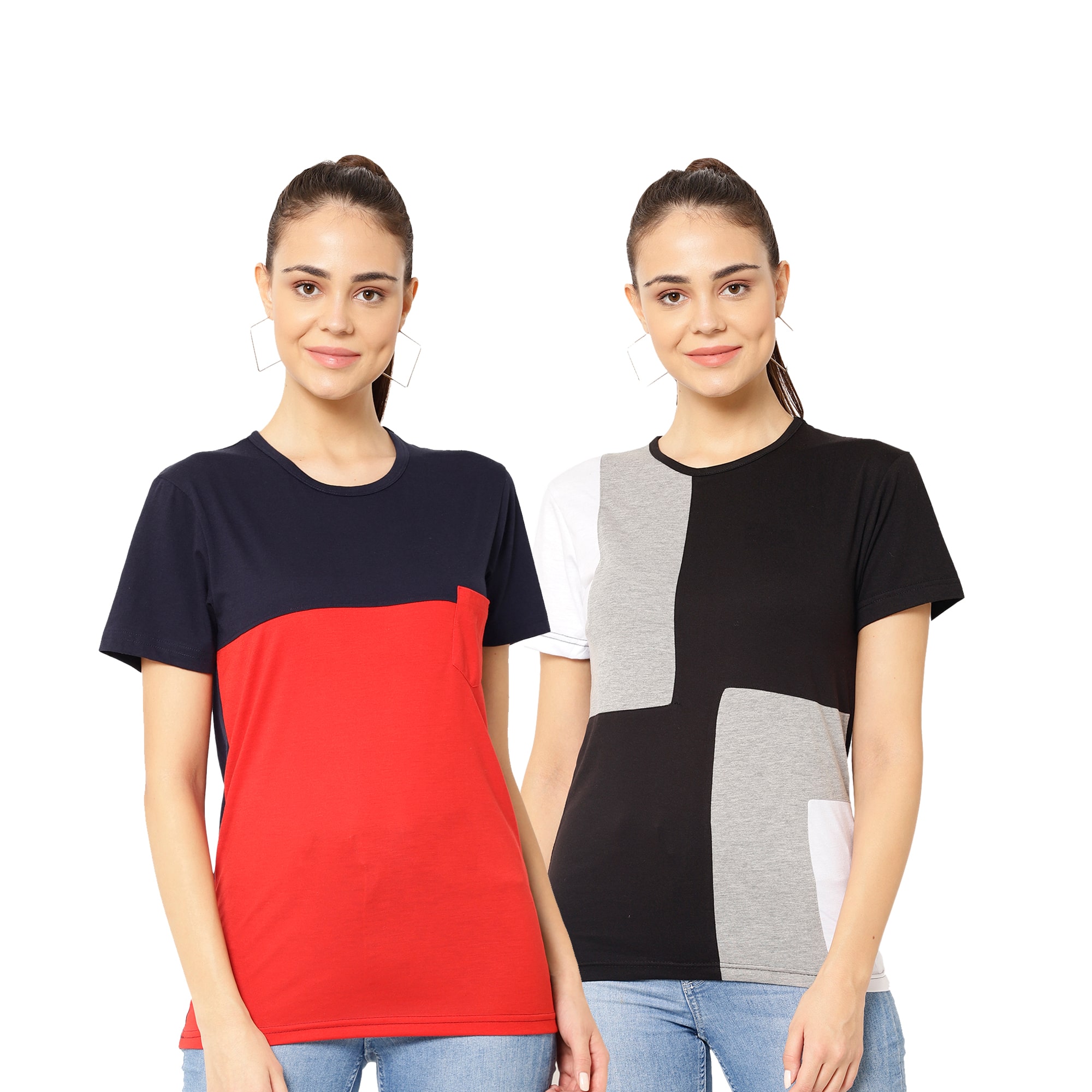 

VIMAL JONNEY Women Multi Regular fit Round neck Cotton blend T shirt