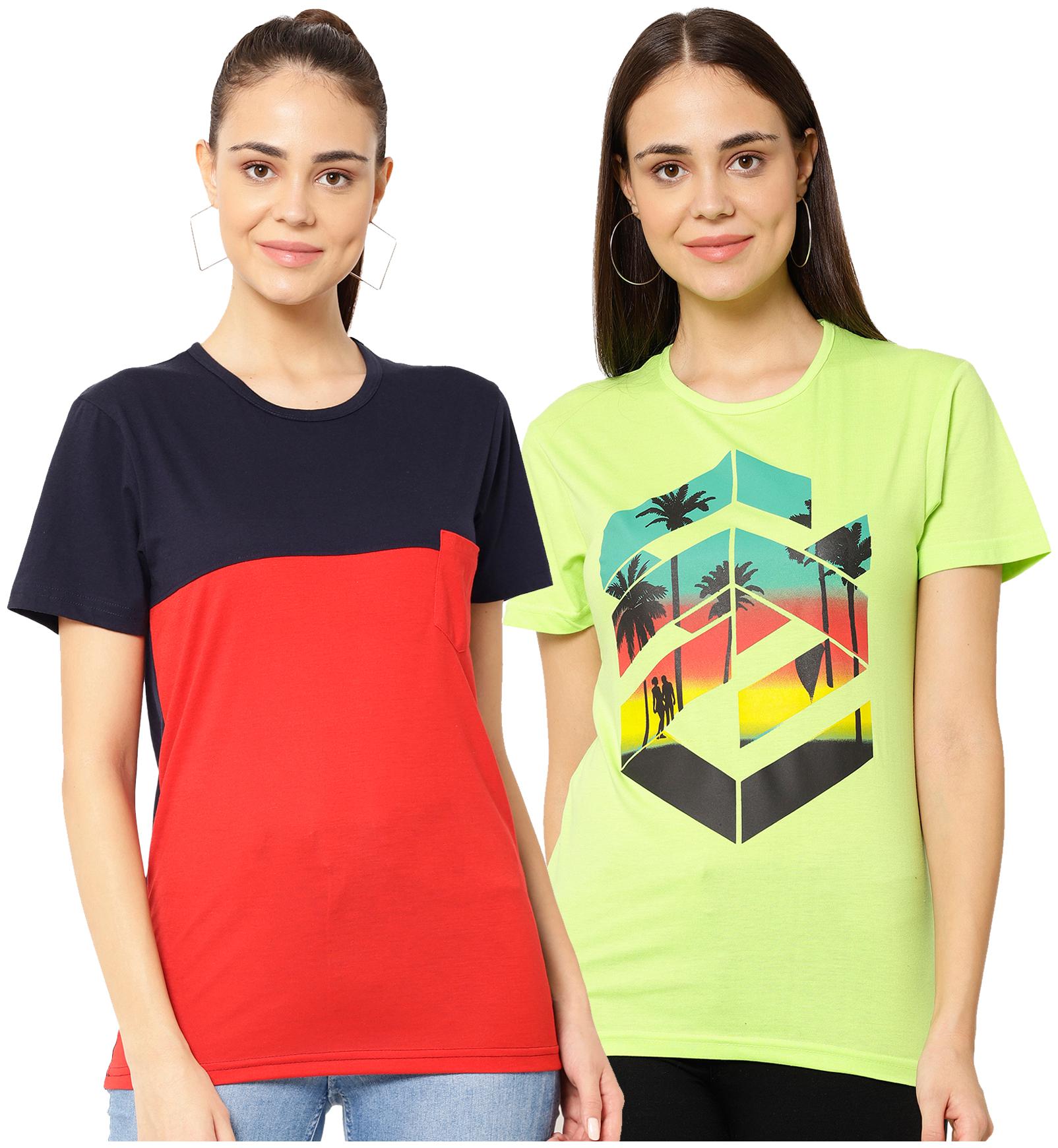 

VIMAL JONNEY Women Multi Regular fit Round neck Cotton blend T shirt