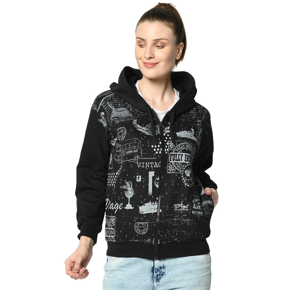 

VIMAL JONNEY Women Printed Sweatshirt - Black