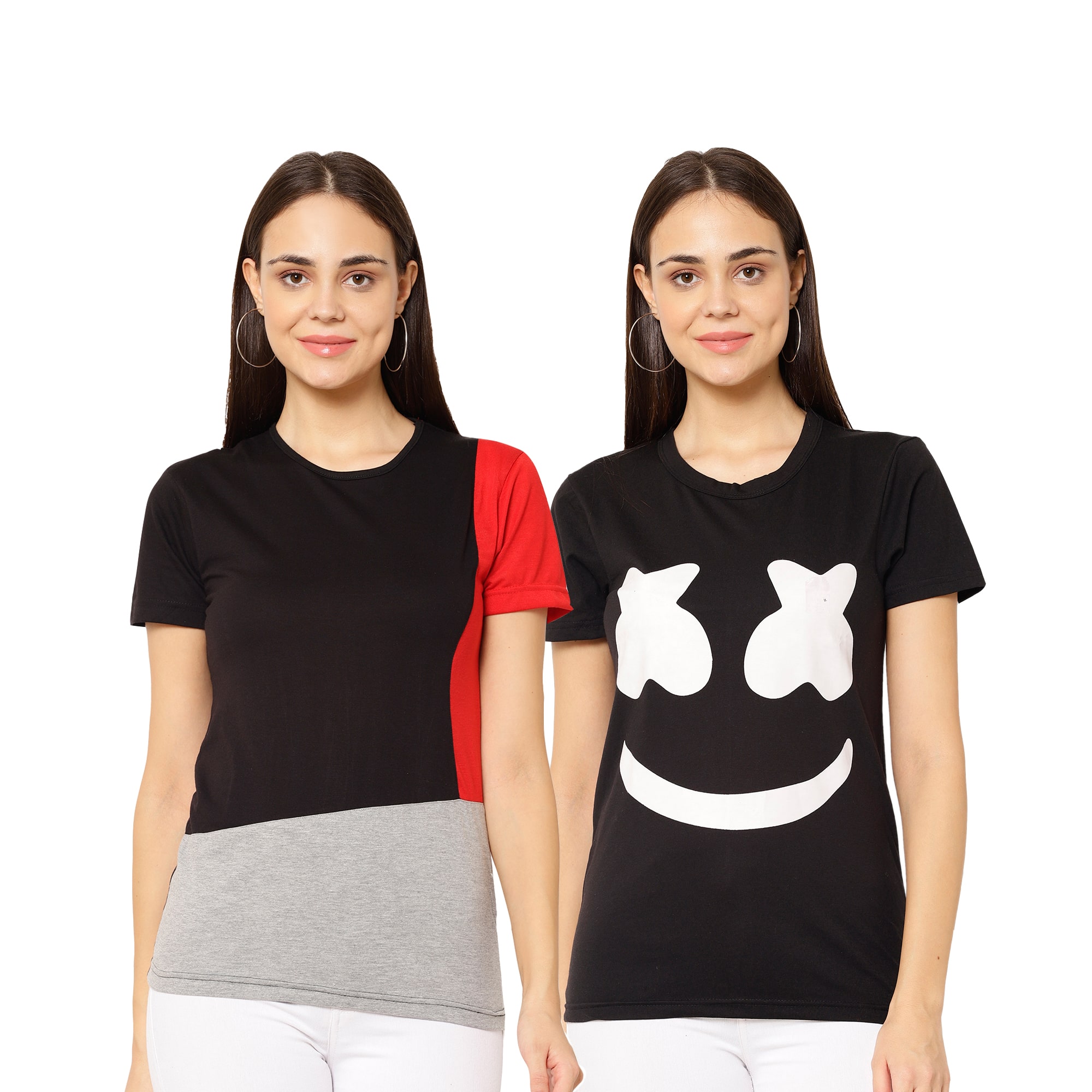 

VIMAL JONNEY Women Multi Regular fit Round neck Cotton T shirt
