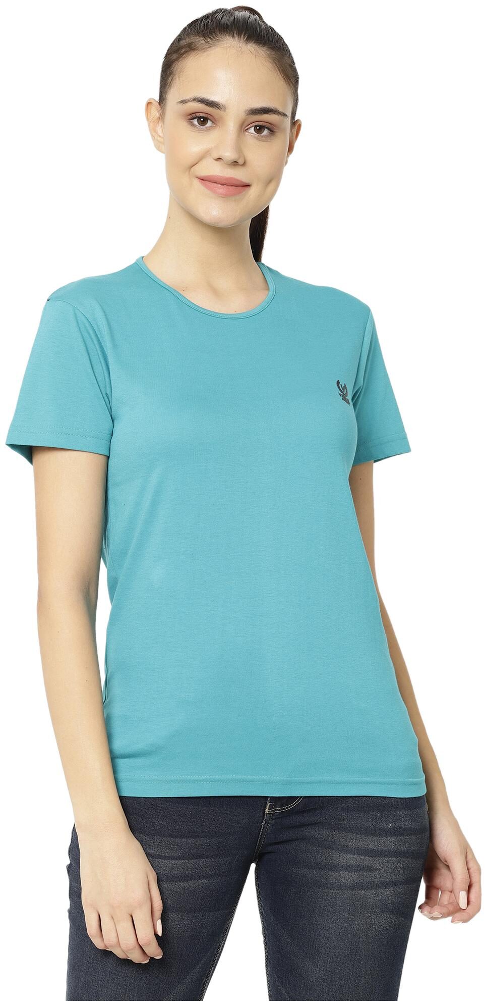 

VIMAL JONNEY Women Blue Regular fit Round neck Blended T shirt