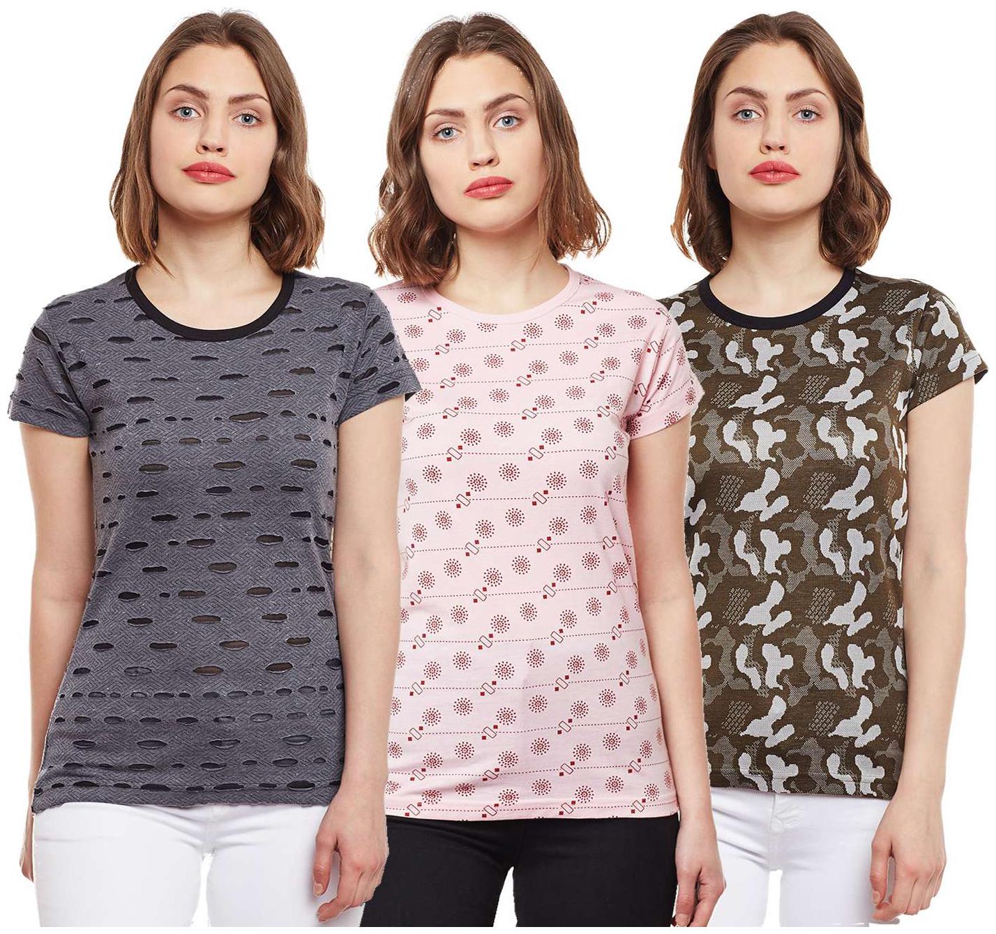 

VIMAL JONNEY Women Multi Regular fit Round neck Cotton T shirt