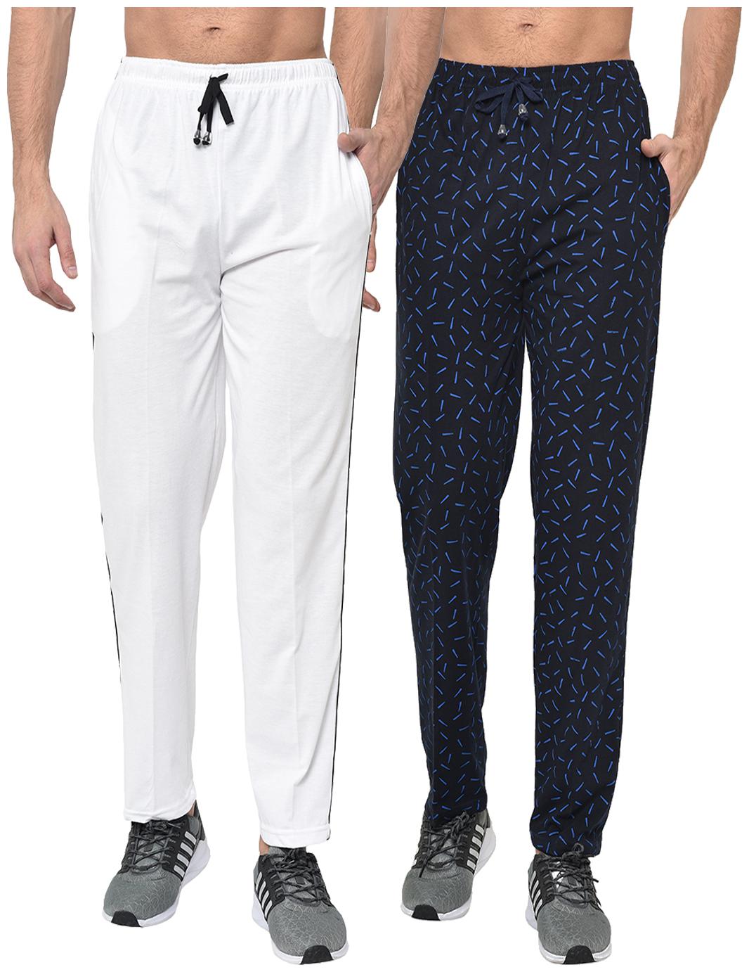 

VIMAL JONNEY Cotton Blend Printed Navy Blue White Track Pants For Men