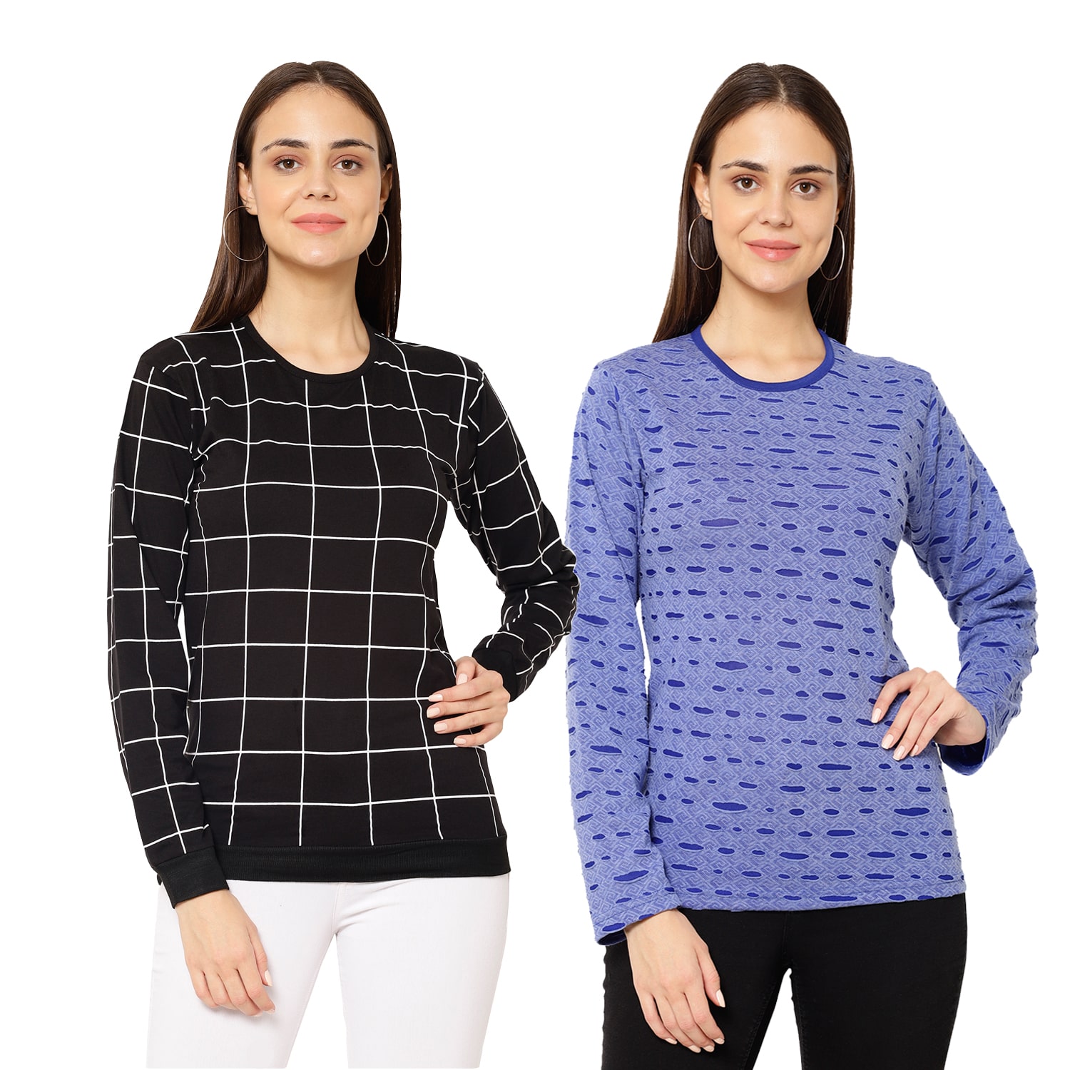 

VIMAL JONNEY Women Black Blue Regular fit Round neck Cotton T shirt
