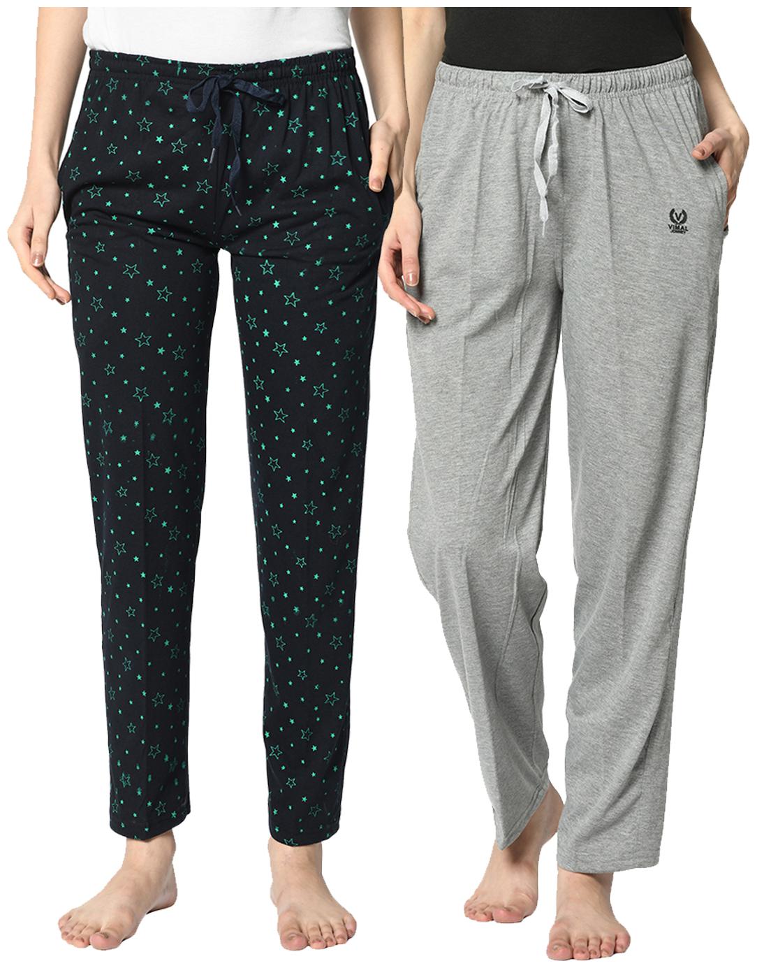 

VIMAL JONNEY Cotton Blend Printed Blue Grey Color Track Pants For Women (Pack Of 2)