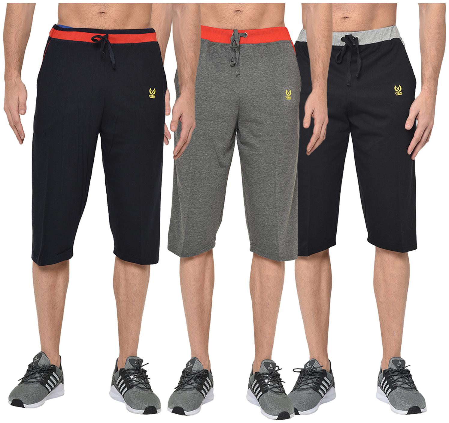 

VIMAL JONNEY Men Grey Black Regular Fit Regular Shorts