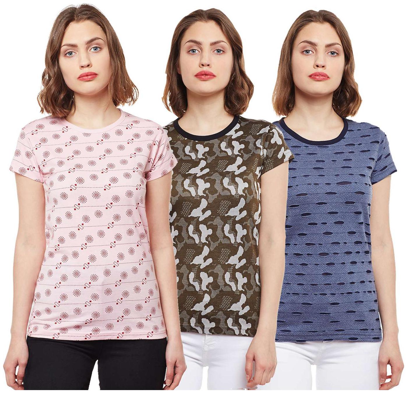 

VIMAL JONNEY Women Multi Regular fit Round neck Cotton T shirt