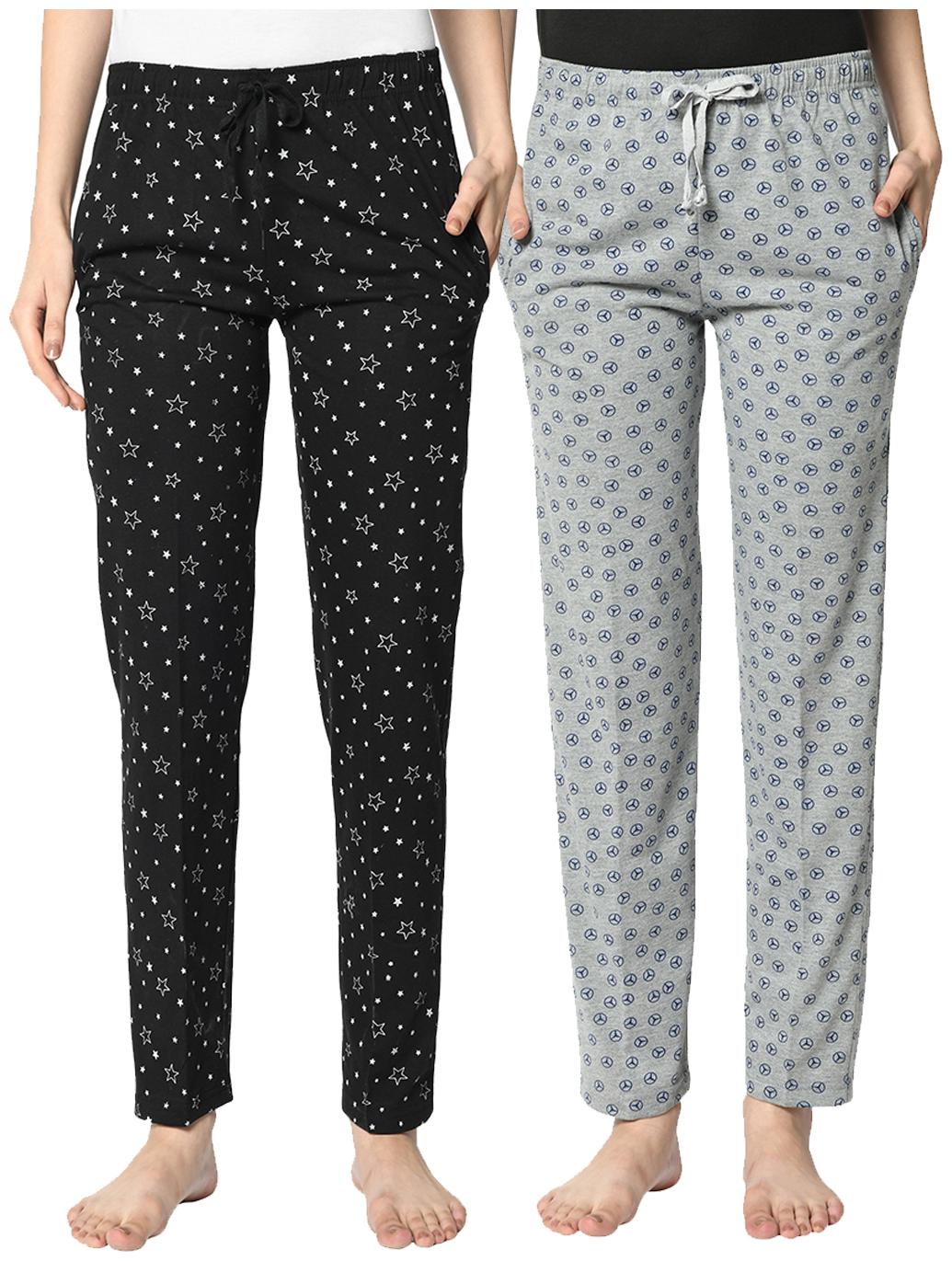 

VIMAL JONNEY Cotton Blend Printed Black Grey Color Track Pants For Women (Pack Of 2)