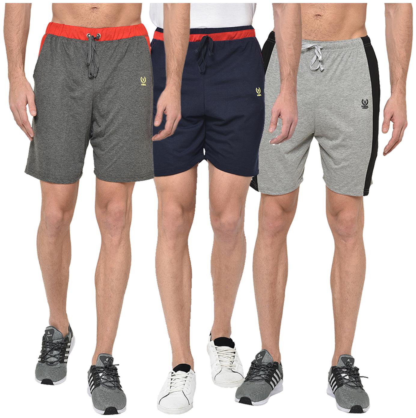 

VIMAL JONNEY Men Grey Navy Blue Regular Fit Regular Shorts