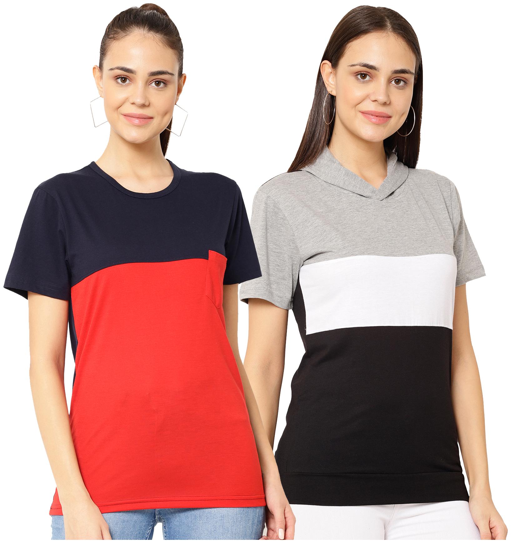 

VIMAL JONNEY Women Multi Regular fit Round neck Cotton blend T shirt