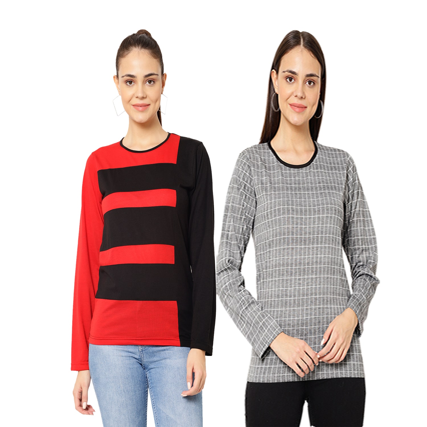 

VIMAL JONNEY Women Multi Regular fit Round neck Cotton T shirt