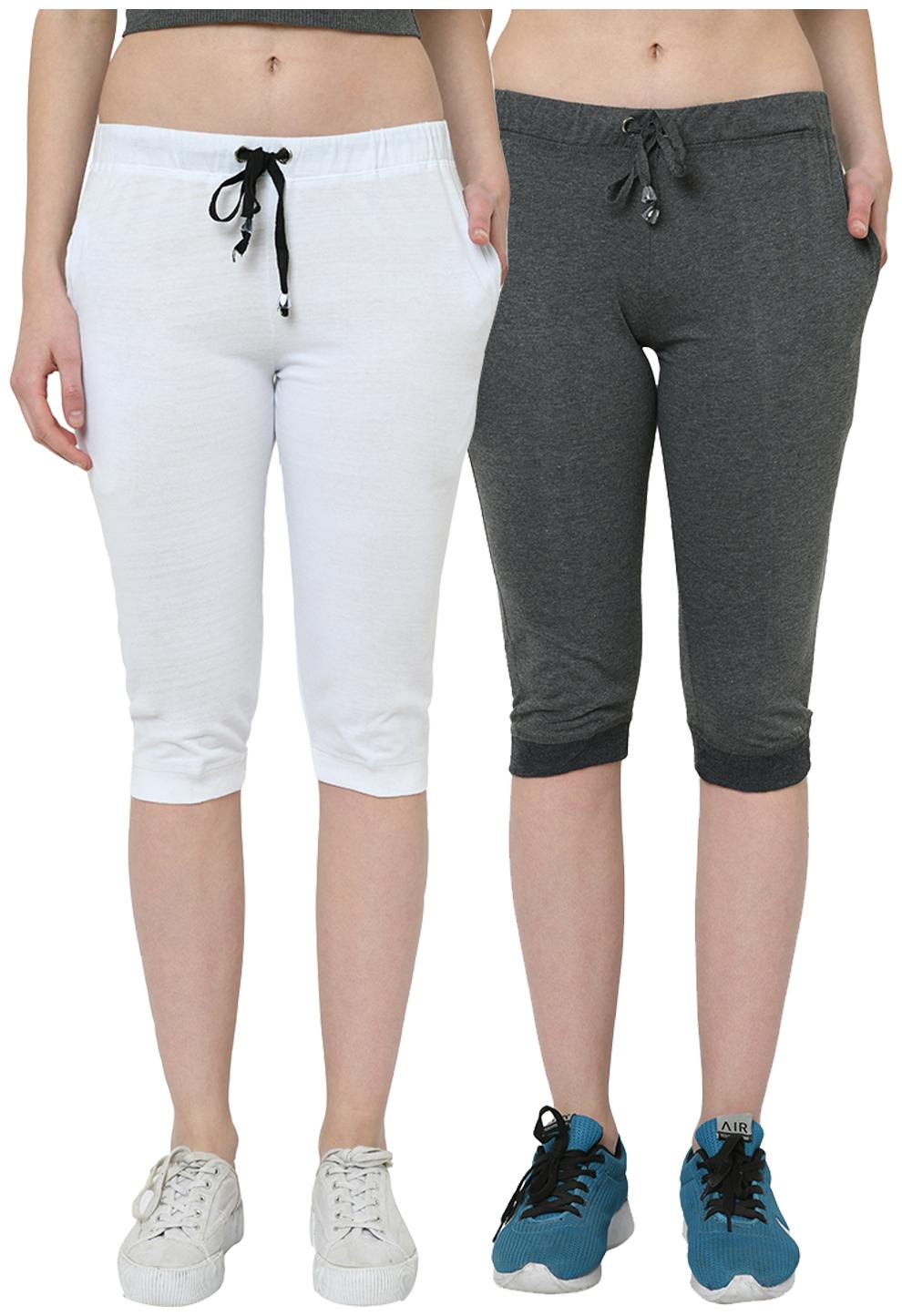 

VIMAL JONNEY Women Solid Regular capri - White Grey