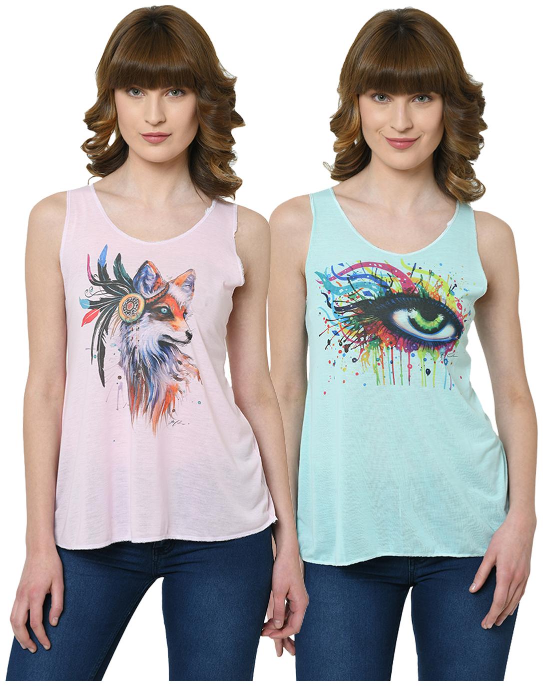 

VIMAL JONNEY Women Pink Green Regular fit U neck Polyester Tank top