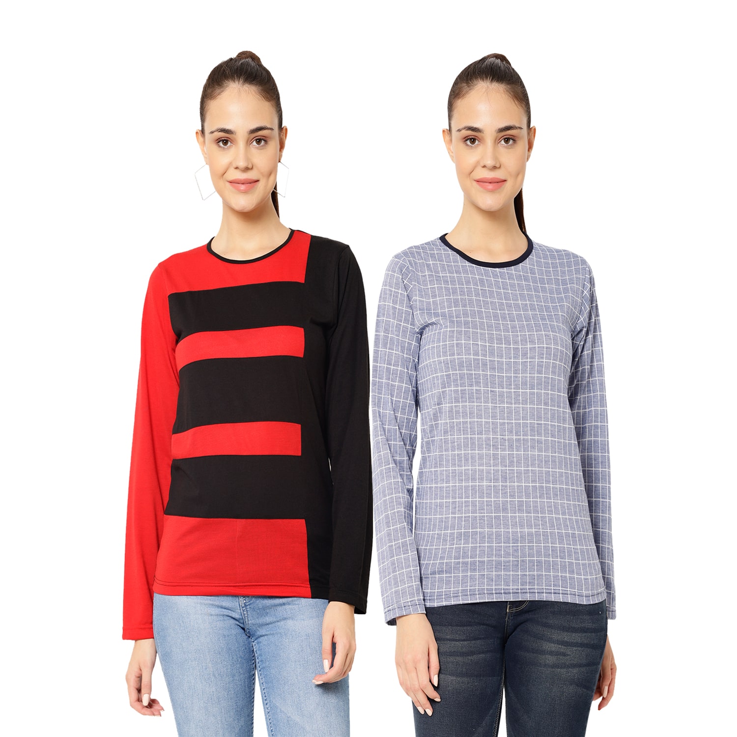 

VIMAL JONNEY Women Multi Regular fit Round neck Cotton T shirt