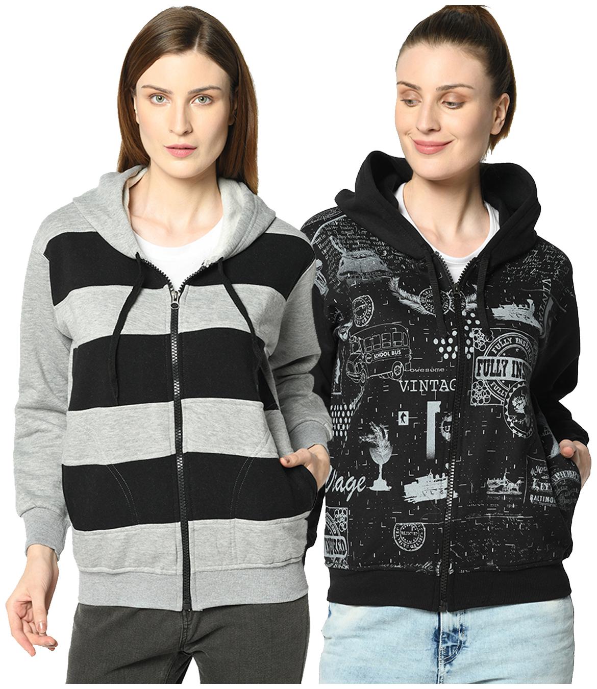 

VIMAL JONNEY Women Printed Hoodie - Black Grey