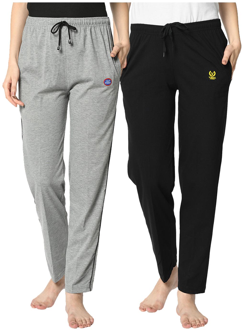 

VIMAL JONNEY Cotton Blend Solid Grey Black Color Track Pants For Women (Pack Of 2)