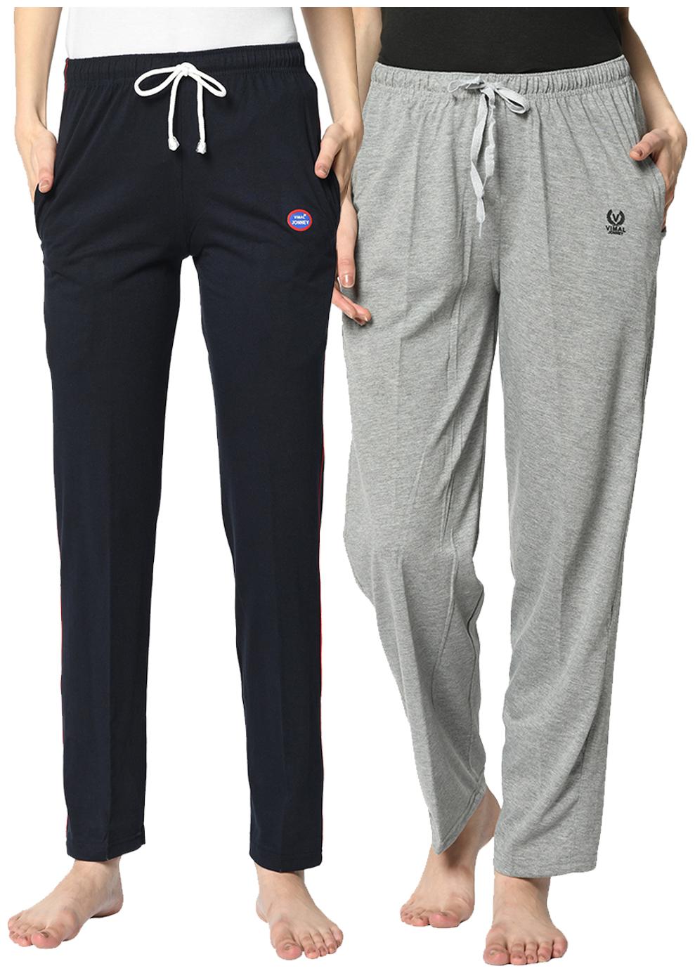 

VIMAL JONNEY Cotton Blend Solid Blue Grey Color Track Pants For Women (Pack Of 2)