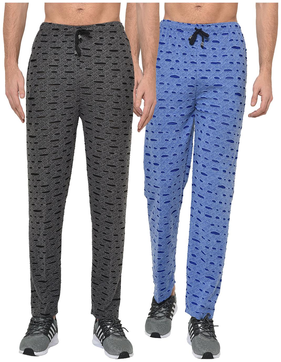 

VIMAL JONNEY Men Cotton Blend Self Design Black Blue Track Pants