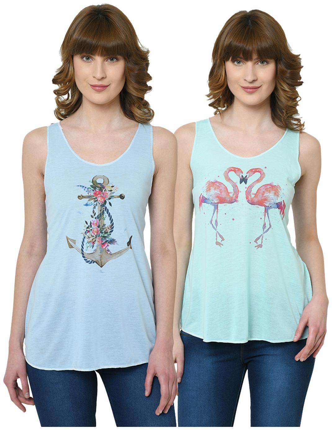 

VIMAL JONNEY Women Blue Green Regular fit U neck Polyester Tank top
