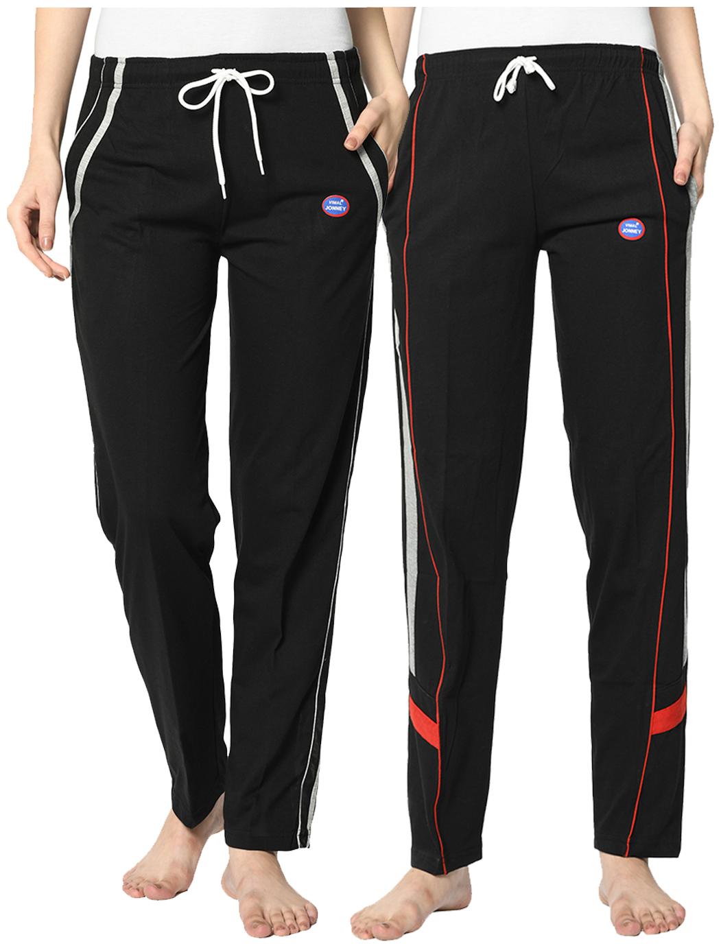 

VIMAL JONNEY Cotton Blend Solid Black Color Track Pants For Women (Pack Of 2)