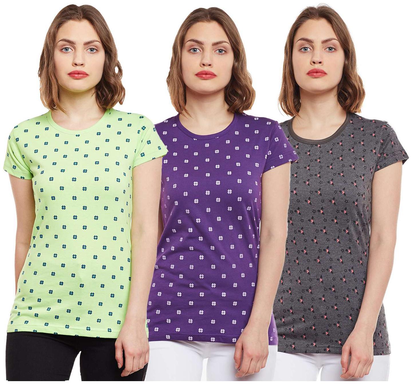 

VIMAL JONNEY Women Multi Regular fit Round neck Cotton T shirt