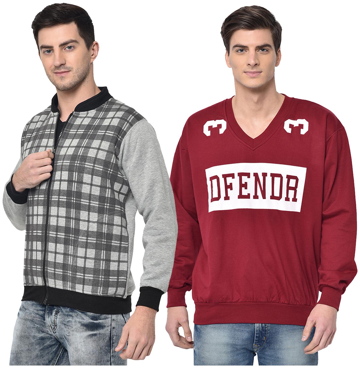 

VIMAL JONNEY Cotton Blend Checked Grey Maroon Color Sweatshirt For Men (Pack Of 2)