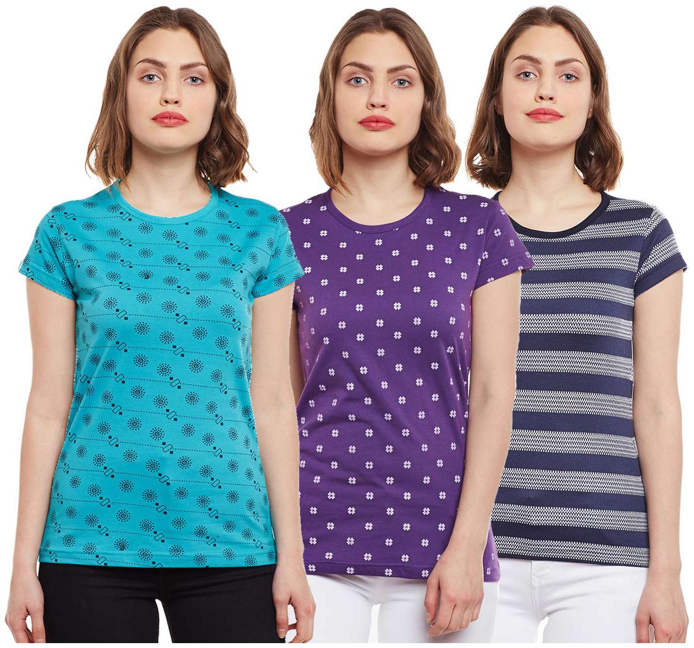 

VIMAL JONNEY Women Multi Regular fit Round neck Cotton T shirt